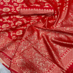 Traditional Banarasi Lichi Silk Saree with Rich Woven Border & Blouse Piece